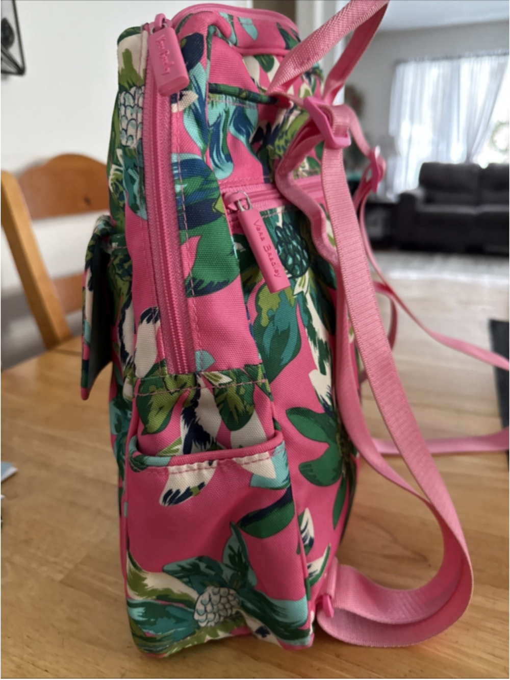 Vera Bradley Tropical Paradise Pink/green Backpack W/ Matching Makeup Bag - Picture 3 of 5